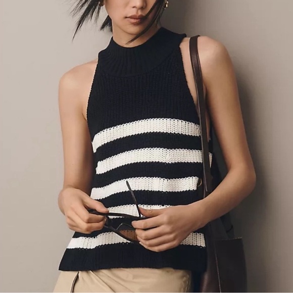 Anthropologie Tops - Anthropologie Navy and White Striped kitted Sleeveless Top